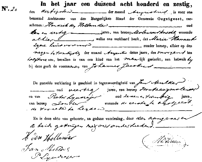 18600830 geb akte 20 Johannes J zv H d Hollander - M Hannert